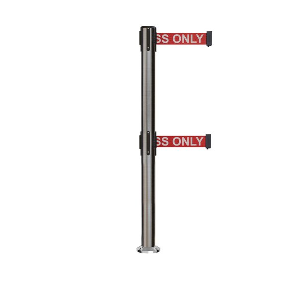 Montour Line Stanchion Dual Belt Barrier Fixed Base Sat.Steel Post 7.5ftR.Auth.Belt MX630DF-SS-AUTHRW-75